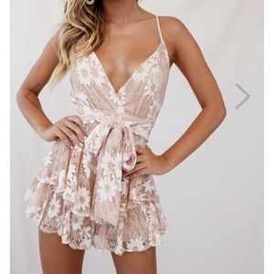 Maddox Fit & Flare Cami Strap Romper Nude Flower